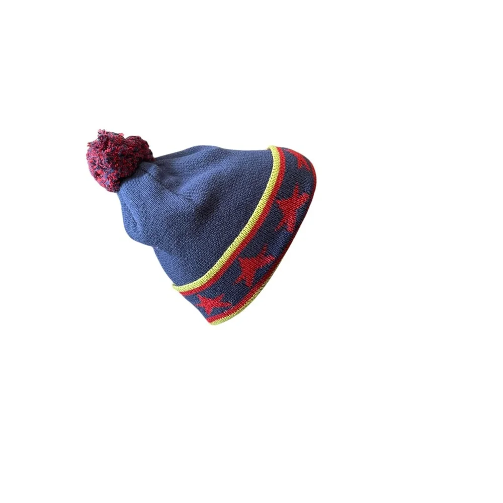 Company Kids Star Knit Beanie‎ OS – Blue Red Pom Pom Winter Hat